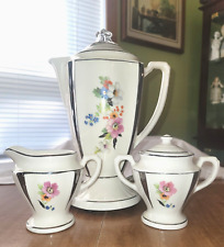 Antique 1930's PORCELIER Porcelain Percolator Coffee Pot Sugar Bowl Creamer picture