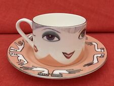 R. Toledo for Nordstrom Porcelain Cup & Saucer Winking Mod Artsy Girl GREAT GIFT picture