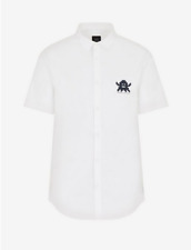 A|X Armani Exchange Men's Short Sleeve Gamer Logo Button Down, White,S picture