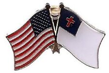 USA & Christian Flag Friendship Crossed Flags Lapel Hat Pin (Made in USA) picture