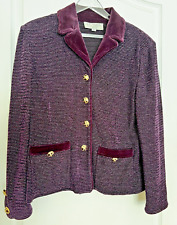 ST JOHN COLLECTION Marie Gray Purple Jacket Blazer 12 Enamel Button Made in USA picture