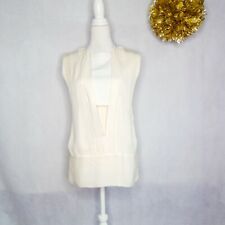 Narciso Rodriguez Womens Blouse Beige Silk Sleeveless Lined Stretch Cutout M picture
