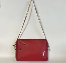 YSL Yves Saint Laurent Beaute Crossbody Gold Chain Purse Red Makeup Clutch Bag picture