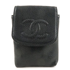 Authentic CHANEL Coco Mark Caviar Skin Cigarette Case Black A13511 Used F/S picture