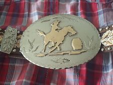Women's Western Style Belt Buckle with Horse and Rider Barrel Racer VTG Rare picture