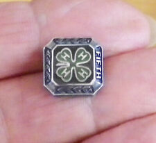 Vintage Sterling Silver 4-H Clover Enamel Pin   4-H Fifth Year Pinback picture