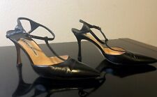 Manolo Blahnik black leather heels size 7.5 picture