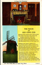 Vtg 1940s Fireplace Old Wind Mill Cape Cod Poem Massachusetts MA Postcard picture