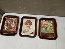 3 Vnt Norman Rockwell Limited Ed. Metal Trays 1975 Butter Girl April Fools Day picture