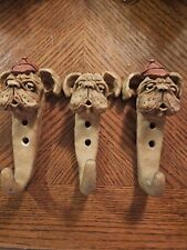 Vintage 1982 Curious Critters Resin Bulldog Coat Wall Hooks 6” Long  picture