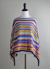 MISSONI Italy $409 Wool Zig Zag Knit Fringe Cropped Sweater Poncho Top One Size picture