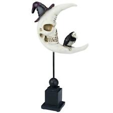 Witch Moon & the Skeleton Raven Creepy Crescent Moon Halloween Statue picture