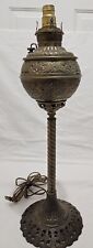 Antique Victorian Oil Kerosene Brass Lamp Twisted Stem Converted To Electric picture