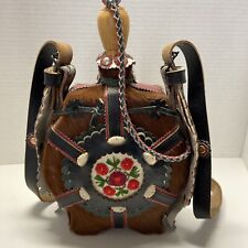 Vintage Hungarian Horse Hair Flask Canteen Leather Floral Embroidered 11X7 70s  picture