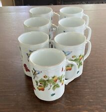 Vintage Royal Crown SPRINGTIME Paneled Mugs 6171 Strawberries Butterflies SET 7 picture