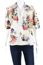 Escada Women's Collar Short Sleeves Lace Trim Floral Blouse Size 42 picture