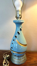 VINTAGE 1956 C Miller MCM Table LAMP Turquoise GOLD Black 24