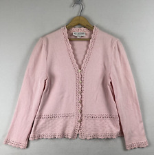ST. JOHN Cardigan Womens Size 10 Pink Knit Crochet Trim Button Up Sweater picture