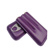 Durable Leather Cigar Case Holder 3 Tube Travel Purple Humidor Cutter Portable picture