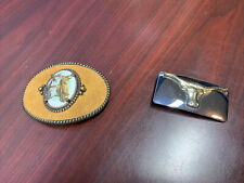 Vintage/Antique Belt Buckles (2)~ Suede With Horse Heads & Bull head~NICE~~~B2 picture