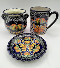 Vintage Traditional Talavera Pottery Lot La Corona Tlaxcala Mexico Bundle picture