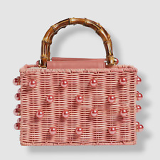 $186 BTB Los Angeles Women's Pink Chloe Imitation Pearl Rattan Top Handle Bag picture