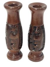 Vintage Native American Hand Carved Candlestick Holder 6 1/4” High picture
