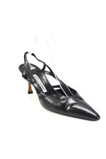 Manolo Blahnik Womens Stiletto Pointed Toe Slingback Pumps Black Leather Size 39 picture
