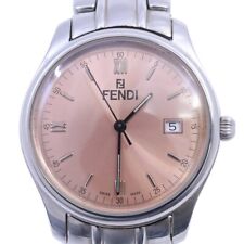 Fendi 210G Round Quartz Men'S Watch Pink Dial Genuine Ss Belt picture