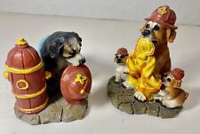 2 Vintage Fireman Dog Fire Fighter Figurines Hydrant Collectible Shelf Sitters picture