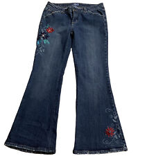 Teen Junior Wide Leg Size 7 Embroidered Floral LILU Stretch Low Rise Jeans  picture