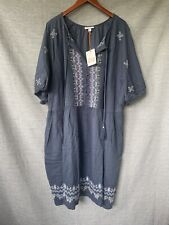 Knox Rose Plus 4X Dress Peasant Boho Tassel Embroidered Babydoll Navy Blue NWT picture