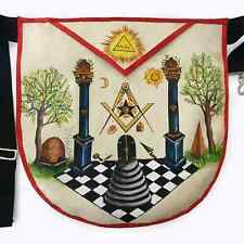 The Two Pillars of Jachin and Boaz Hand-Painted Masonic Lambskin Apron picture