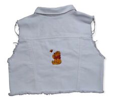 Vintage 90s Disney's Winnie the Pooh White Denim Jean Vest Girls Size 14 Large picture