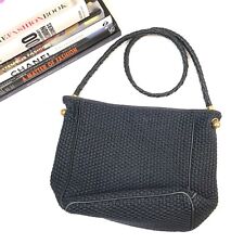 Bottega Veneta Bag Navy Blue Handbag Woven Fabric Leather Handle Gold VTG picture