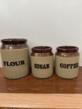 3 Vintage Pearsons Chesterfield Canister Crocks Farmhouse Pottery Sug Flour Coff picture