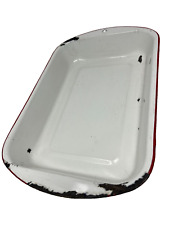 Vintage 9x13 White Enamel Casserole Baking Dish with Red Lip - chipped, worn picture