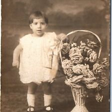 c1910s New York City Weird Baby Boy RPPC Odd Real Photo M Ficalora w/ Phone A124 picture