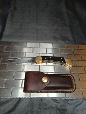 Vintage BUCK 110 4 dot folding pocket KNIFE USA 1980s w/Buck leather sheath picture