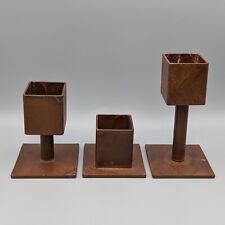 Vtg Brutalist Danish Cube Metal Candle Holders Set of 3 Hand Forged picture
