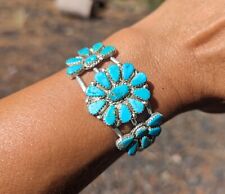 Navajo Bracelet Cluster Blue Turquoise Jewelry Sterling Native American Sz 6.75 picture