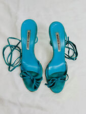 Manolo Blahnik Suede Turquoise, Teal Blue High Heel Strappy Sandals SZ 38, US 7 picture