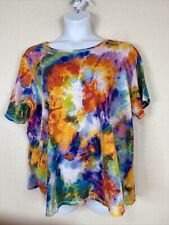 LOGO Lori Goldstein Womens Plus Size 2X Rainbow Tie Dye T-shirt Short Sleeve picture