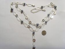 Alfani silver tone metal faux Tahitian gray pearls Yoni motif necklace FC1109 picture