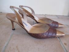 MANOLO BLAHNIK Brown Quilted Leather and Patent Pointed Toe Slingback Pumps 41.5 picture