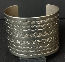 VERY WIDE SIGNED HAND STAMPED GERMAN SILVER NATIVE AMERICAN INDIAN BRACELET CUFF picture