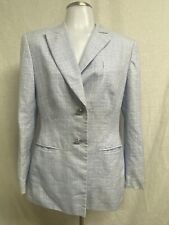 ESCADA blue white cotton plaid silver button front blazer jacket sz L picture