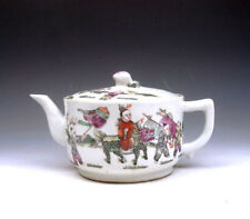 Vintage Glazed Porcelain Famille-Rose Ancient Story Horse Rider Painted Teapot picture