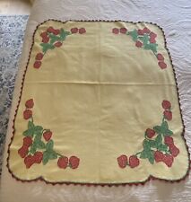 Hand Embroidered Small Tablecloth Yellow With Strawberries With Crocheted Edging picture
