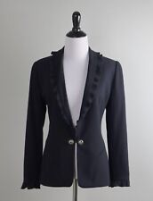 ESCADA $1395 Solid Black 100% Virgin Wool Ruffle Trim Blazer Jacket Top Size 36 picture
